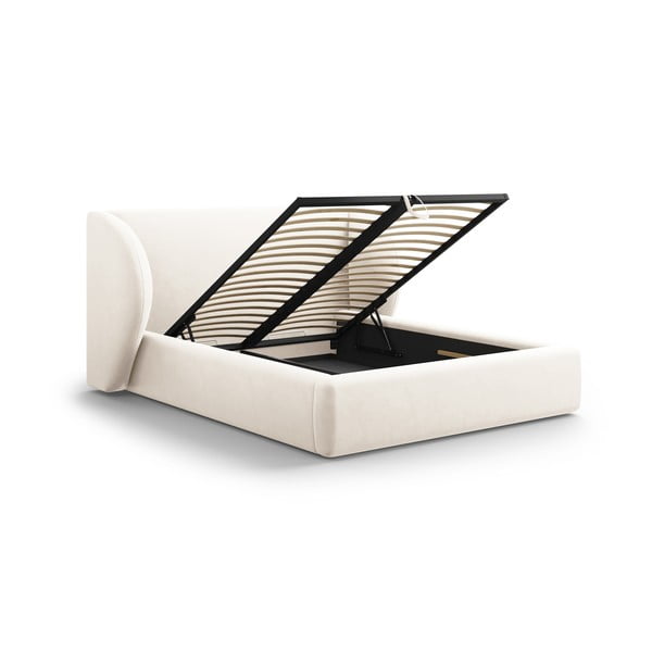 Bézs kárpitozott franciaágy tárolóhellyel, ágyráccsal 200x200 cm Miley – Micadoni Home-image-3