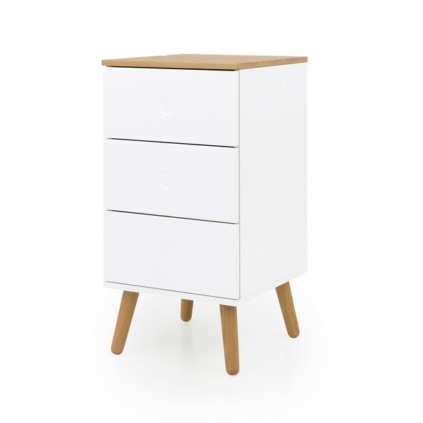 Dot fehér szekrény tölgyfa dekorral, 3 fiókkal, szélesség 40 cm - Tenzo-image-1