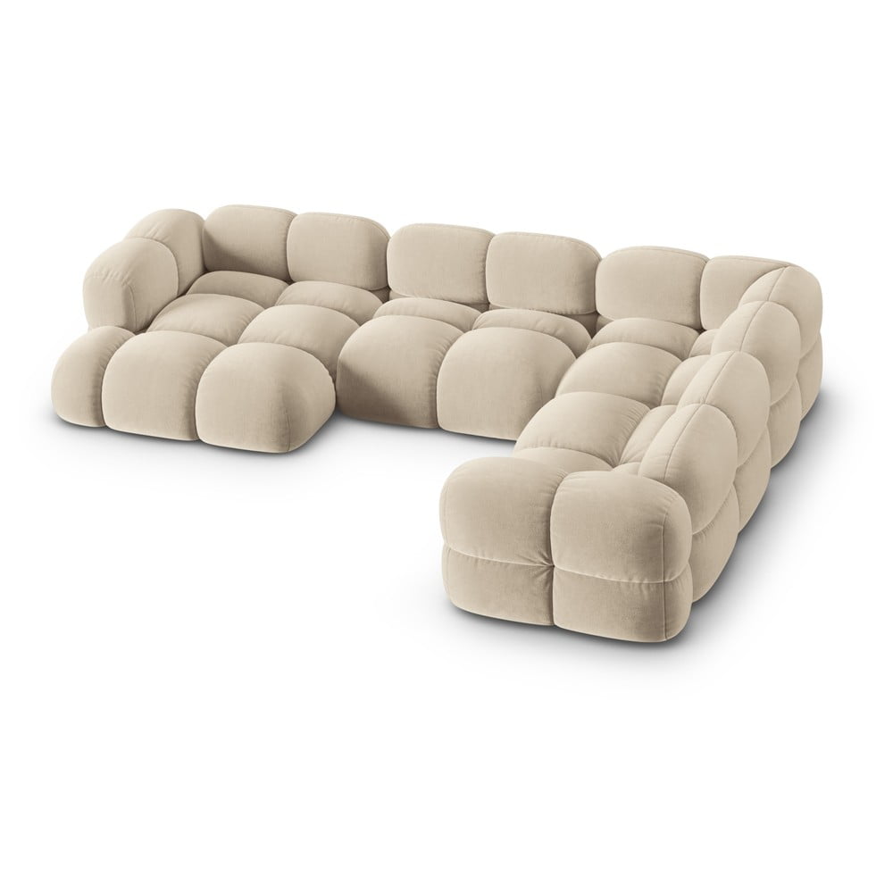 Bézs bársony sarokkanapé (jobb oldali-U alakú) Loretto – Cosmopolitan Design