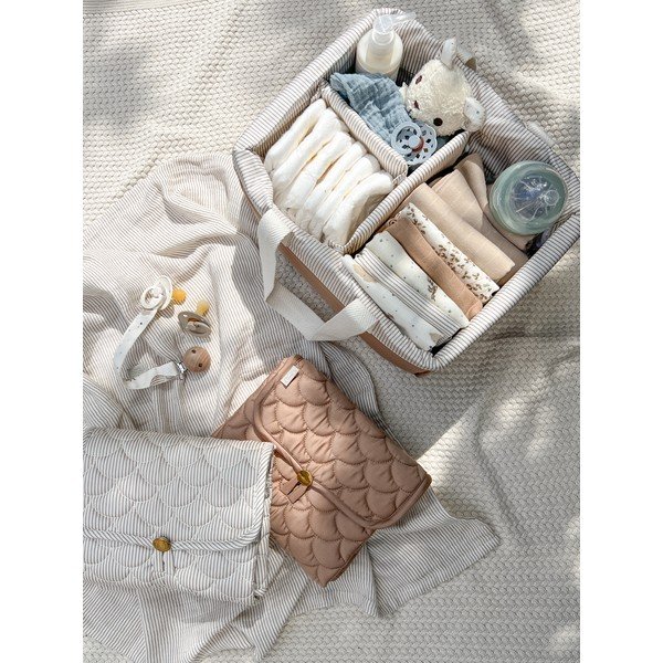 Világosbarna textil gyerek tárolódoboz 24x34x17 cm Classic Stripes Camel – Cam Cam Copenhagen-image-1