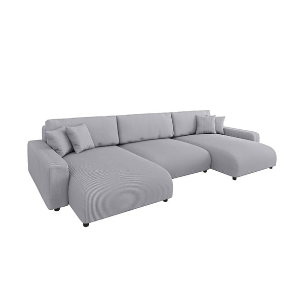 Világosszürke kordbársony kinyitható tárolóhelyes sarokkanapé Sara – Ropez
