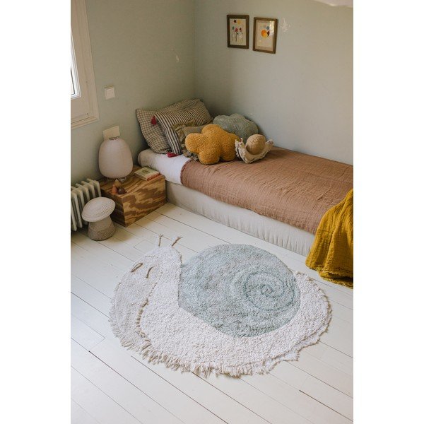 Mentazöld-világosszürke mosható kézi szövésű pamut gyerek szőnyeg 100x120 cm Snail – Lorena Canals-image-1