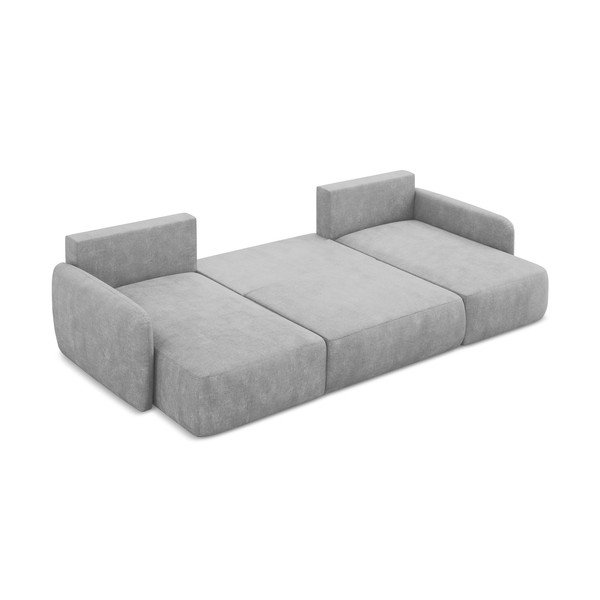 Világosszürke zsenília kinyitható-tárolóhelyes sarokkanapé  (U alakú) Lilo – Makamii-image-4