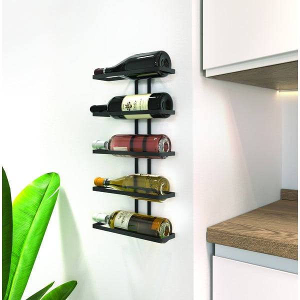 Fekete fali fém bortartó polcos állvány, palackok száma 5 Lava – Metaltex-image-2