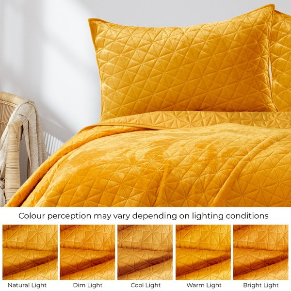 Sárga bársony steppelt ágytakaró 260x280 cm Laila – AmeliaHome-image-4