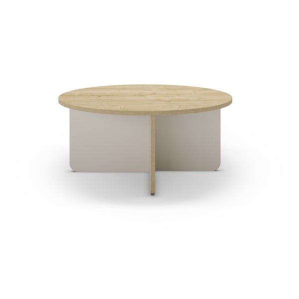 Krémszínű-natúr színű kerek dohányzóasztal tölgyfa dekoros asztallappal ø 80 cm Hillary – Marckeric-image-2