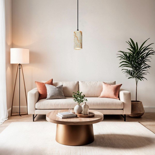 Krémszínű függőlámpa márvány búrával ø 6,5 cm Selma – Opviq lights-image-3