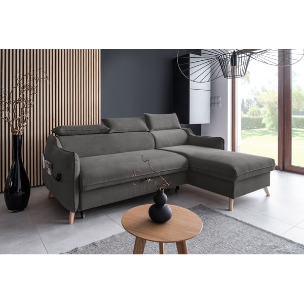 Sötétszürke bársony kinyitható sarokkanapé (jobb oldali) Sweet Harmony – Miuform-image-3