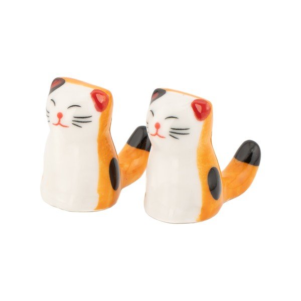 Fehér-narancssárga porcelán ötszemélyes evőpálcika alátét 2 db-os Cat – Sass & Belle