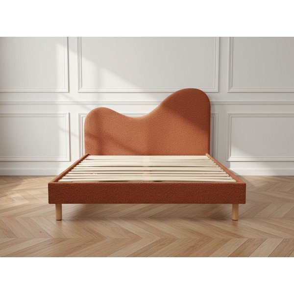 Terrakotta színű kárpitozott kárpitozott franciaágy ágyráccsal 180x200 cm Celina – Bobochic Paris-image-3
