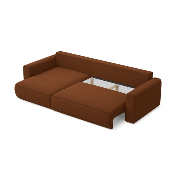 Terrakotta színű bársony kinyitható-tárolóhelyes sarokkanapé (bal oldali-heverő résszel) Kapua – Makamii-image-4