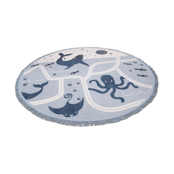 Little Deep Blue kézzel készített pamut gyerekszőnyeg,  ø 120 cm - Nattiot-image-3