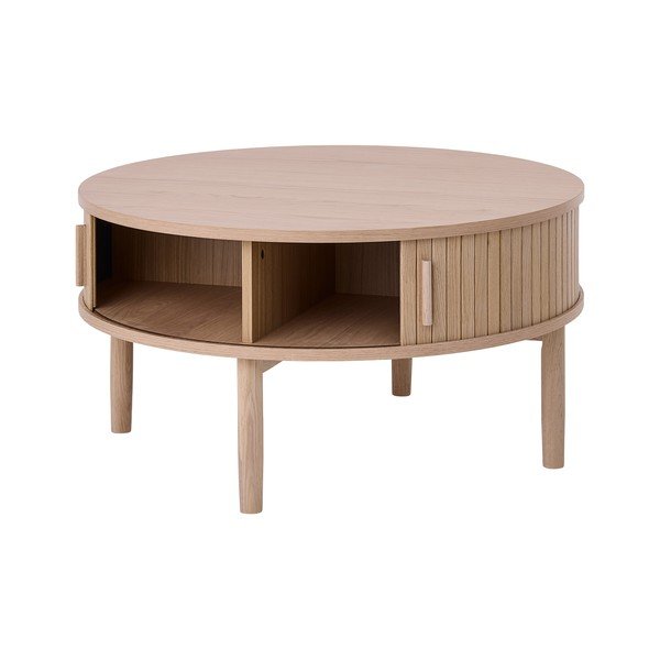 Világos natúr színű kerek dohányzóasztal tölgyfa dekorral ø 85 cm Meta – Unique Furniture-image-3