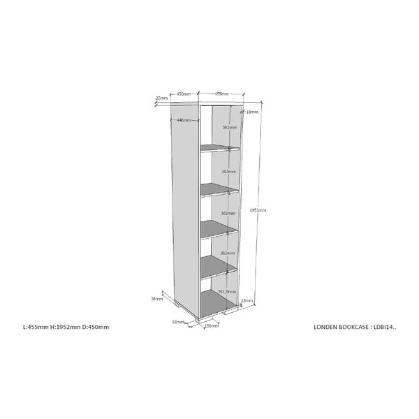 Sötétszürke gyerek könyvespolc 46x195 cm London – Vipack-image-2