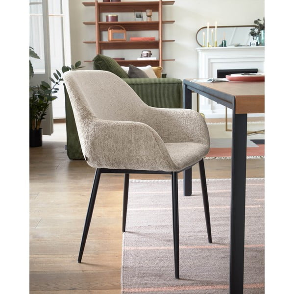 Bézs kárpitozott étkezőfotel Konna – Kave Home-image-1