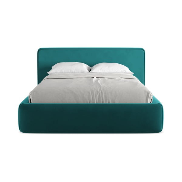 Türkiz kárpitozott ágyneműtartós franciaágy ágyráccsal 140x200 cm Kiana – Makamii-image-4