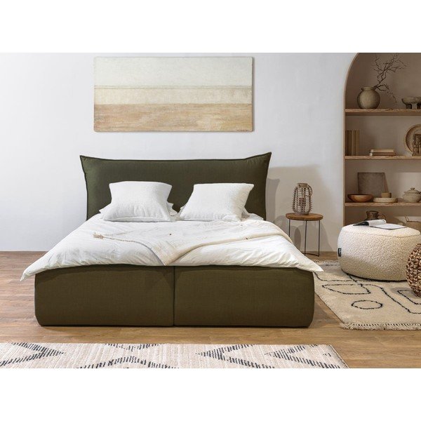 Sötétzöld kárpitozott ágyneműtartós franciaágy ágyráccsal 180x200 cm Jade – Bobochic Paris-image-1