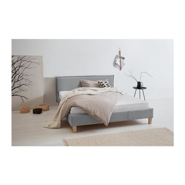 Szürke kárpitozott franciaágy ágyráccsal 200x200 cm Tina – Ropez-image-2