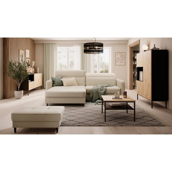 Bézs bársony kinyitható-tárolóhelyes sarokkanapé (bal oldali-heverő résszel) Gomsi – ELTAP-image-1