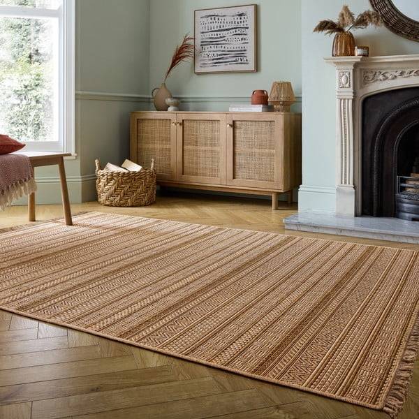Natúr színű kültéri-beltéri szőnyeg 120x170 cm Farah Stripe – Flair Rugs-image-2