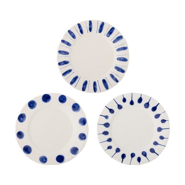 Fehér-kék kőedény tányér készlet 3 db-os ø 28 cm Linora – Bloomingville