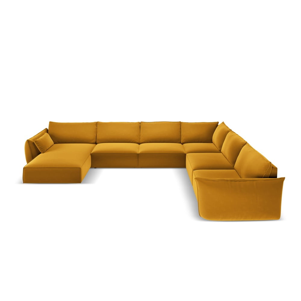 Mustársárga bársony sarokkanapé (jobb oldali-U alakú) Vanda  Mazzini Sofas