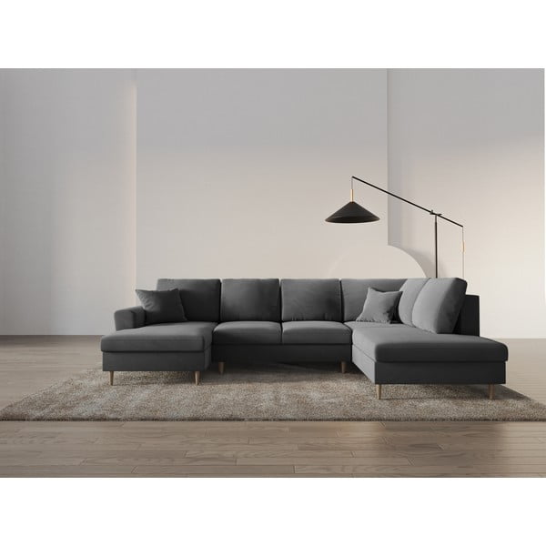 Világosszürke bársony kinyitható tárolóhelyes sarokkanapé (jobb oldali-U alakú) Kyoto – Cosmopolitan Design-image-2