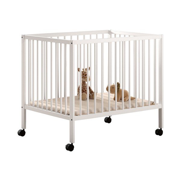 Fehér bükkfa járóka állítható magassággal-gurulós 95x75 cm Dino – Vipack