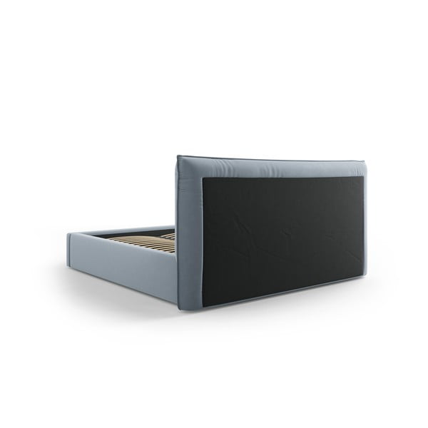 Világoskék kárpitozott ágyneműtartós franciaágy ágyráccsal 160x200 cm Elio – Milo Casa-image-3