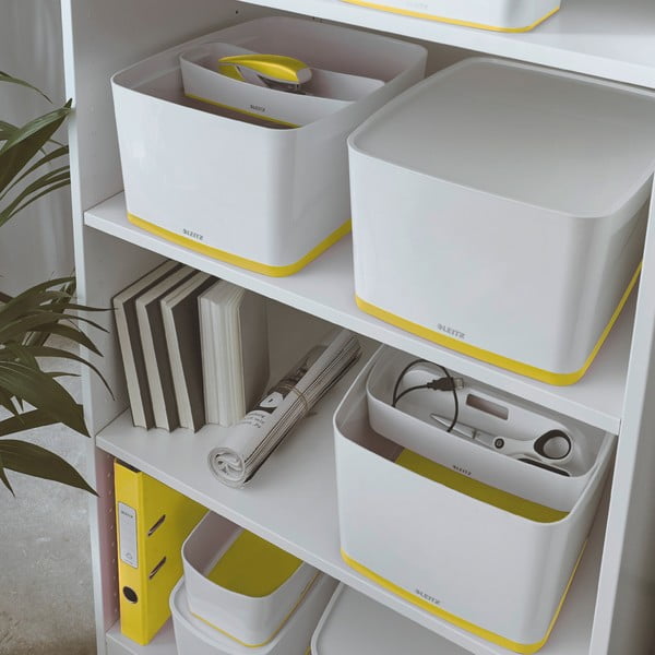 Office fehér-sárga fedeles tárolódoboz, térfogat 18 l MyBox - Leitz-image-1