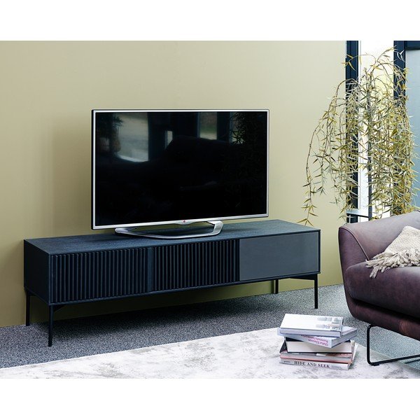 Oxford fekete tölgyfa TV-állvány fém szerkezettel, szélesség 160 cm - Canett-image-1