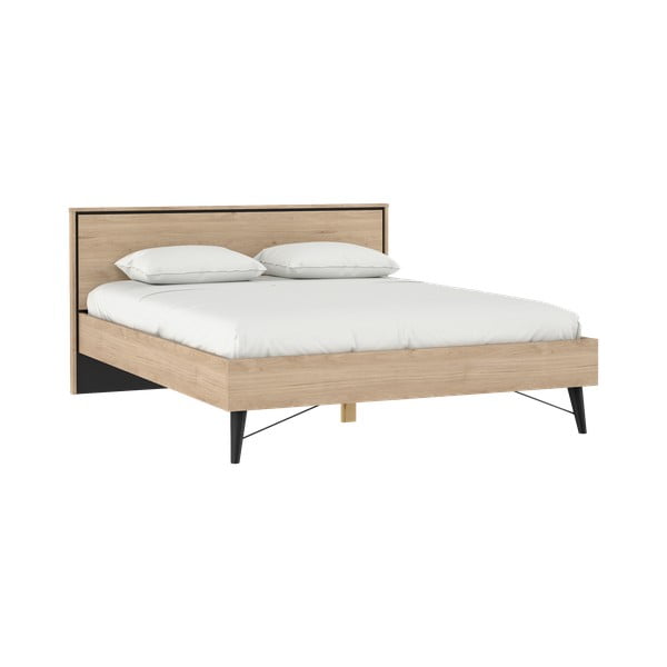Natúr színű franciaágy ágyráccsal 160x200 cm tölgyfa dekorral Ry – Tvilum
