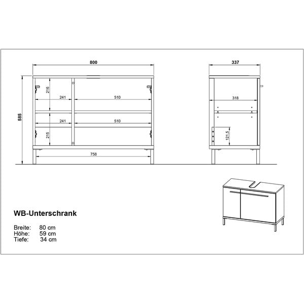 Sötétszürke mosdókagyló alatti szekrény tölgyfa dekorral 80x59 cm Yonkers - Germania-image-4
