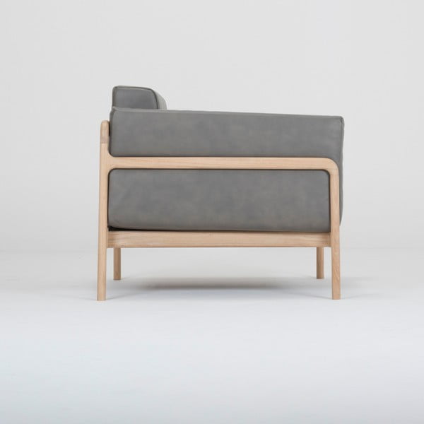 Fawn fotel tömör tölgyfa konstrukcióból sötétszürke bivalybőr ülőpárnával - Gazzda-image-3