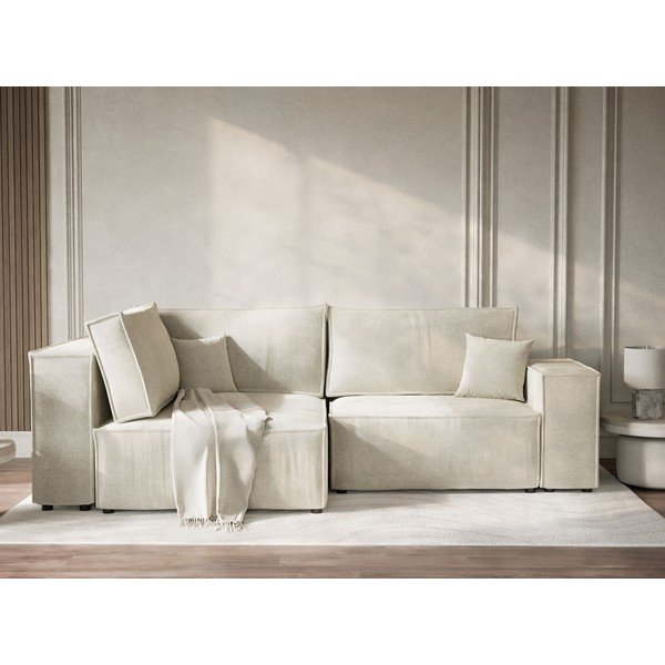 Krémszínű zsenília kinyitható-tárolóhelyes sarokkanapé (bal oldali-L alakú) Tonga – Maison de Rêve-image-1