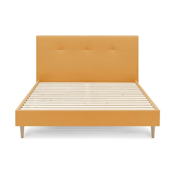 Mustársárga kárpitozott franciaágy ágyráccsal 160x200 cm Tory – Bobochic Paris-image-1