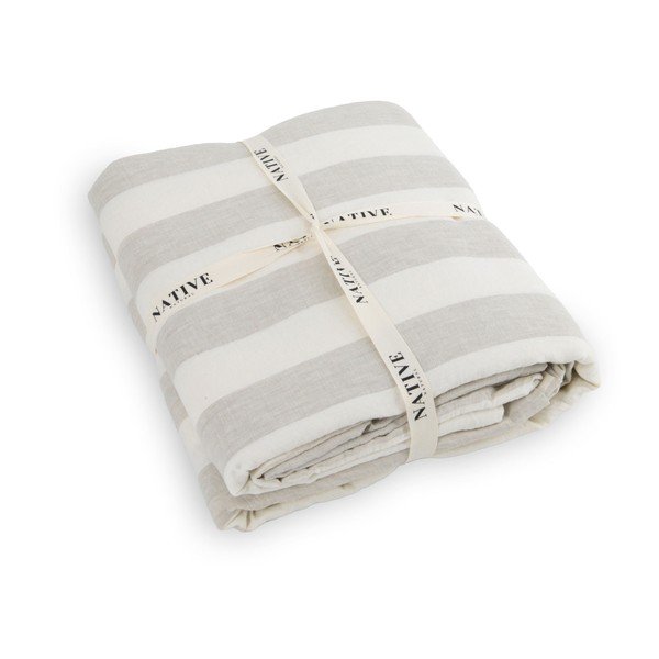 Világosszürke-krémszínű kétszemélyes len ágyneműhuzat 200x200 cm Natural Stripes – Native Natural-image-3