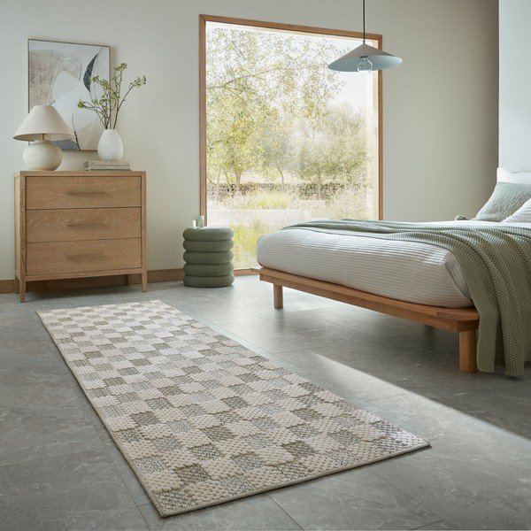 Zöld mosható pamutkeverék futószőnyeg 80x230 cm Muted Checkerboard – Flair Rugs-image-1