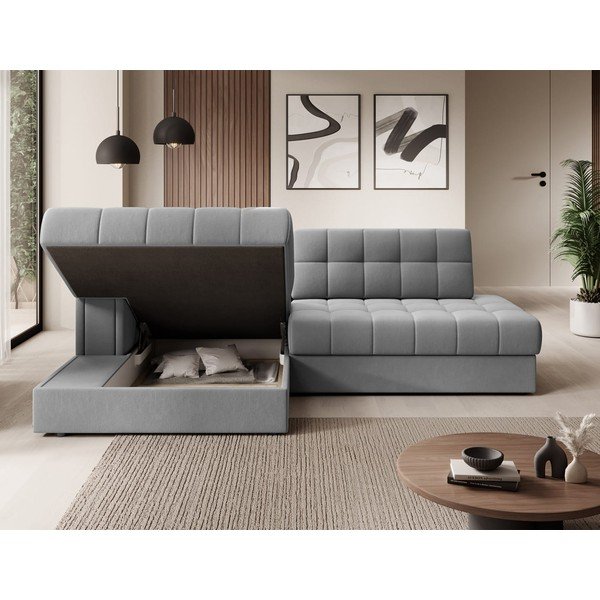 Szürke bársony kinyitható sarokkanapé (bal oldali-heverő résszel) Blezalt – ELTAP-image-3