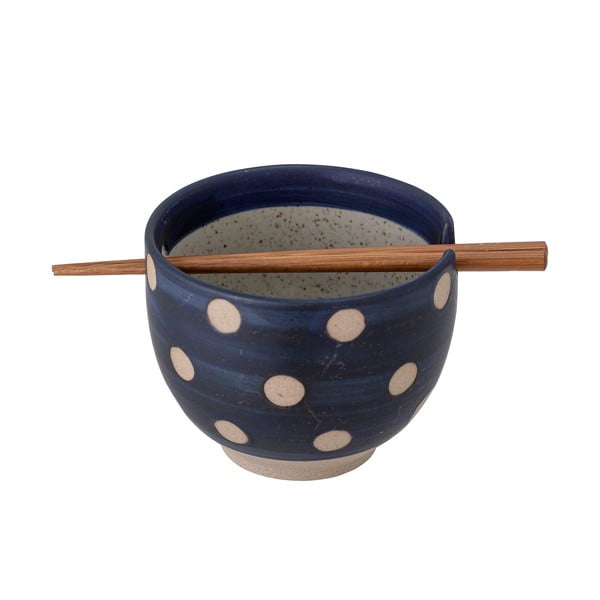 Masami kék agyagkerámia tálka evőpálcikákkal, ø 13 cm - Bloomingville-image-1