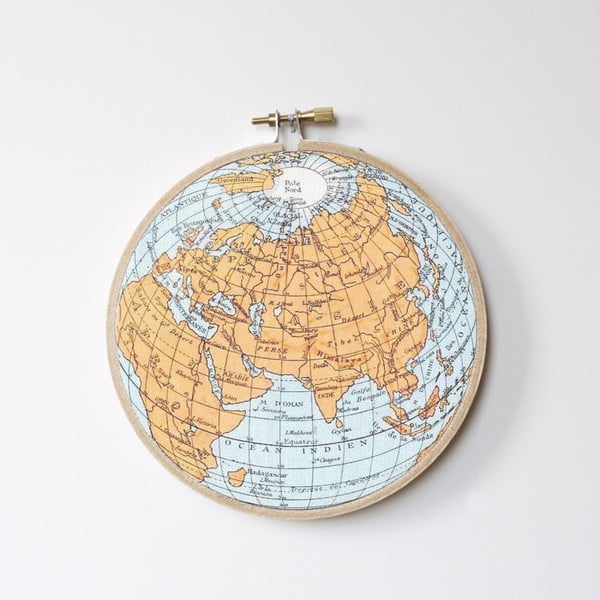 Stitch Hoop Worldmap fali dekoráció, ⌀ 27 cm - Little Nice Things