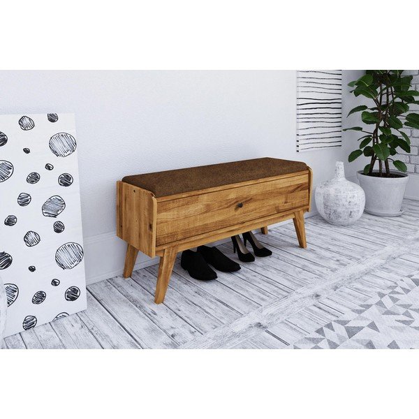 Tölgyfa pad tárolóhellyel, narancssárga ülőrésszel Retro - The Beds-image-1