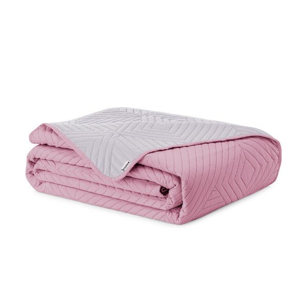 Rózsaszín-világosszürke mikroszálas steppelt ágytakaró 240x260 cm Softa – Restilo