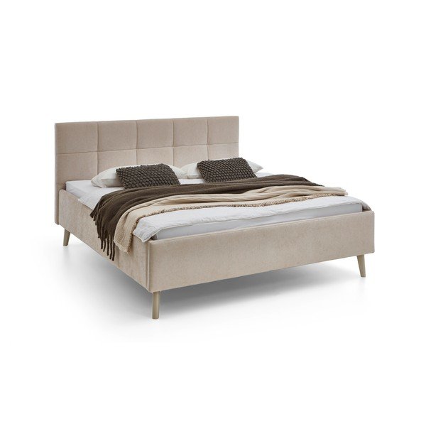 Bézs kárpitozott ágyneműtartós franciaágy ágyráccsal 180x200 cm Nova – Meise Möbel