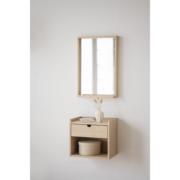 Natúr színű tölgyfa függő-polcokkal éjjeliszekrény Hillmond – Rowico-image-1