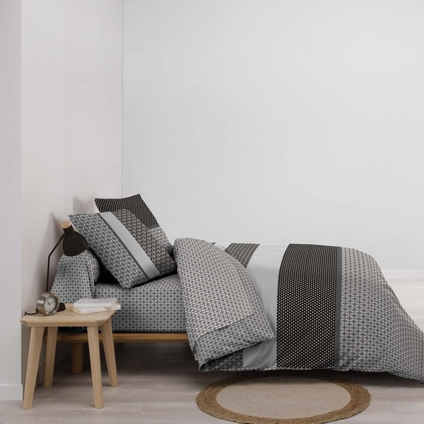 Fekete-fehér kétszemélyes-hosszabbított pamut ágyneműhuzat lepedővel-hatrészes 240x220 cm Meiko – douceur d'intérieur-image-1