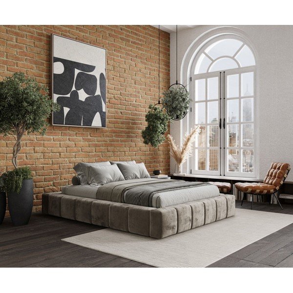 Bézs kárpitozott ágyneműtartós franciaágy ágyráccsal 180x200 cm Aruba L – Maison de Rêve-image-1