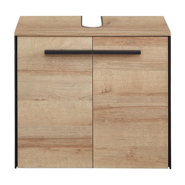 Natúr színű fali mosdó alatti szekrény tölgyfa dekorral 53x60 cm Quickset 395 – Pelipal