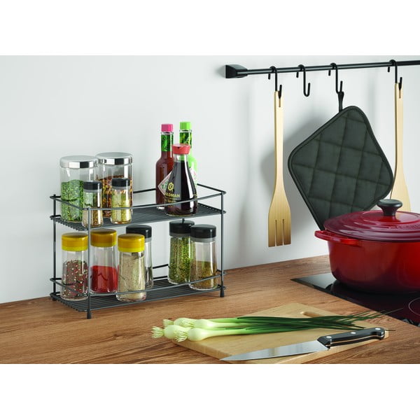 Lava fekete kétszintes fűszertartó polc - Metaltex-image-1