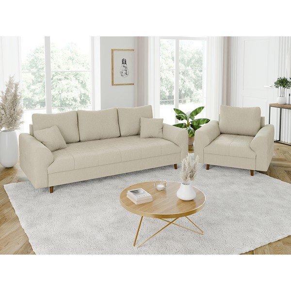 Bézs kordbársony kanapé 210 cm Ariella – Ropez-image-4
